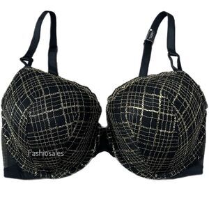 Victorias Secret Lightly Lined Metallic Lace bra black and gold